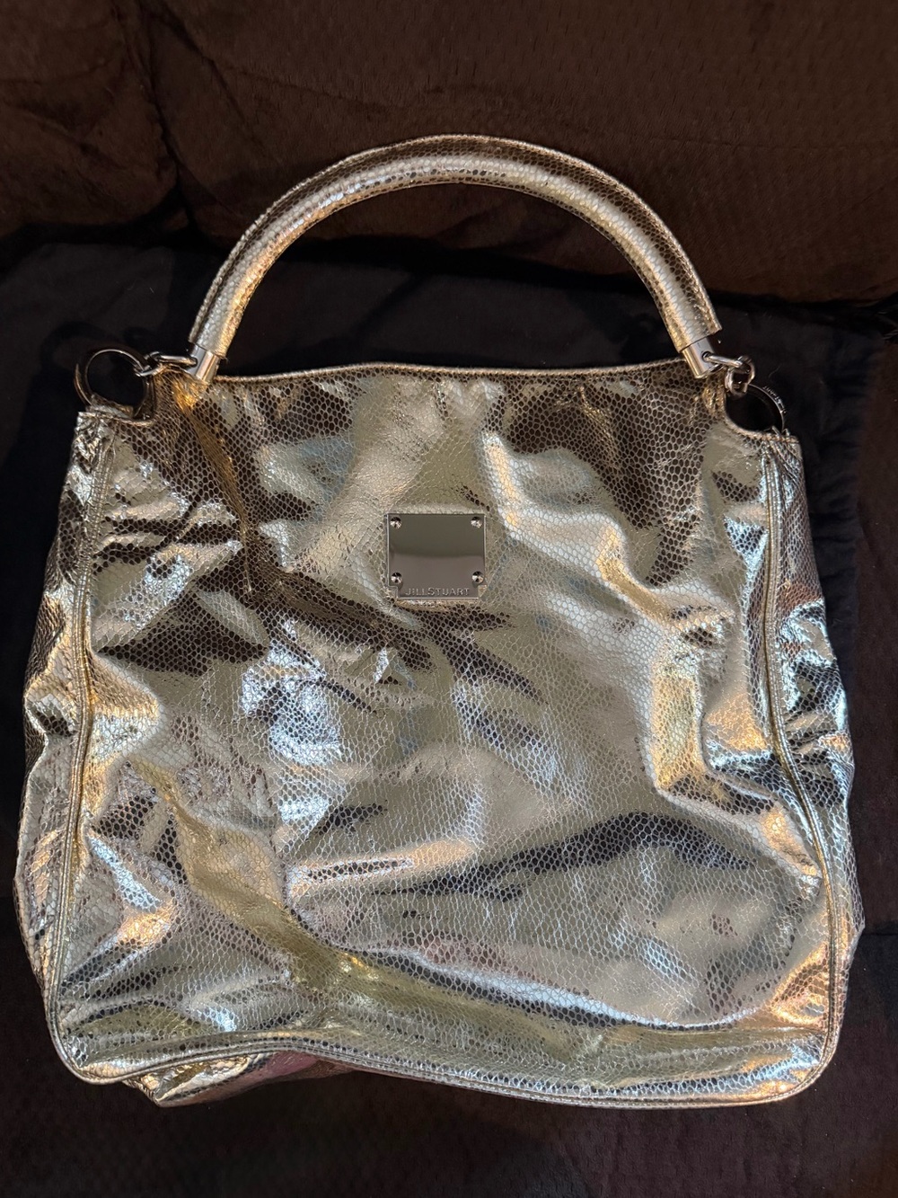 Jill Stuart Foil Snake Metallic Gold Pigskin Leather Handbag w/xbody strap New